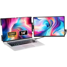 VEVOR Portable Laptop Screen Extender, 14" FHD 1080P IPS Dual Extended Monitor for 13"-17" Laptop, Swivel Portable Monitor USB-C/USB-A/Mini HDMI Port