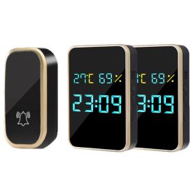 Outdoor Wireless Doorbell Digital Door Bell No Battery Self-powered Button Doorbell 200M Range 38 Chord Waterproof Security Door (Plug Type: US plug, Color: Gold Black-1)